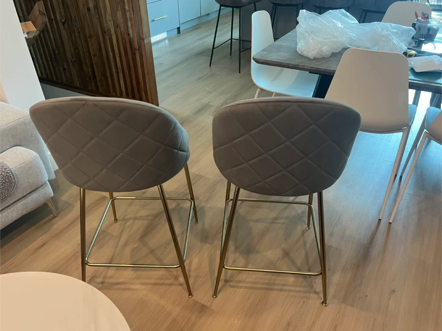 Set of 2 New Grey Velvet Bar Stools image indicator(5)