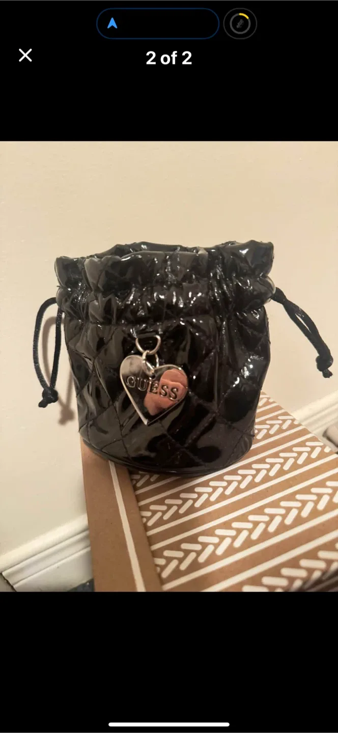 Guess Black Quilted Drawstring Pouch thumbnail