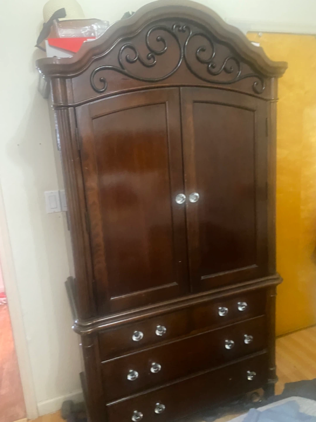 Dark Wood Armoire with Drawers