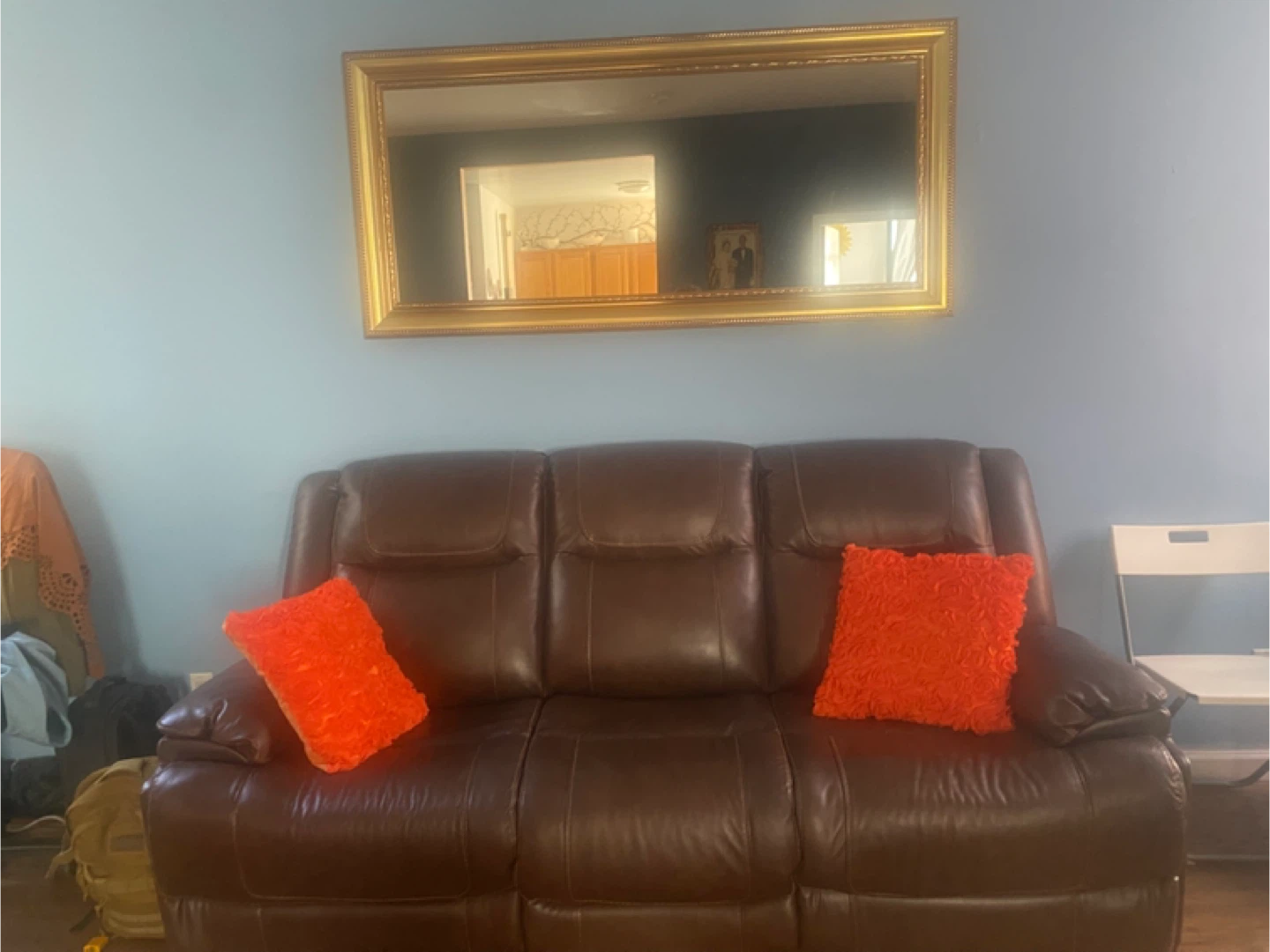 Brown  genuine real Leather  Reclining Sofa