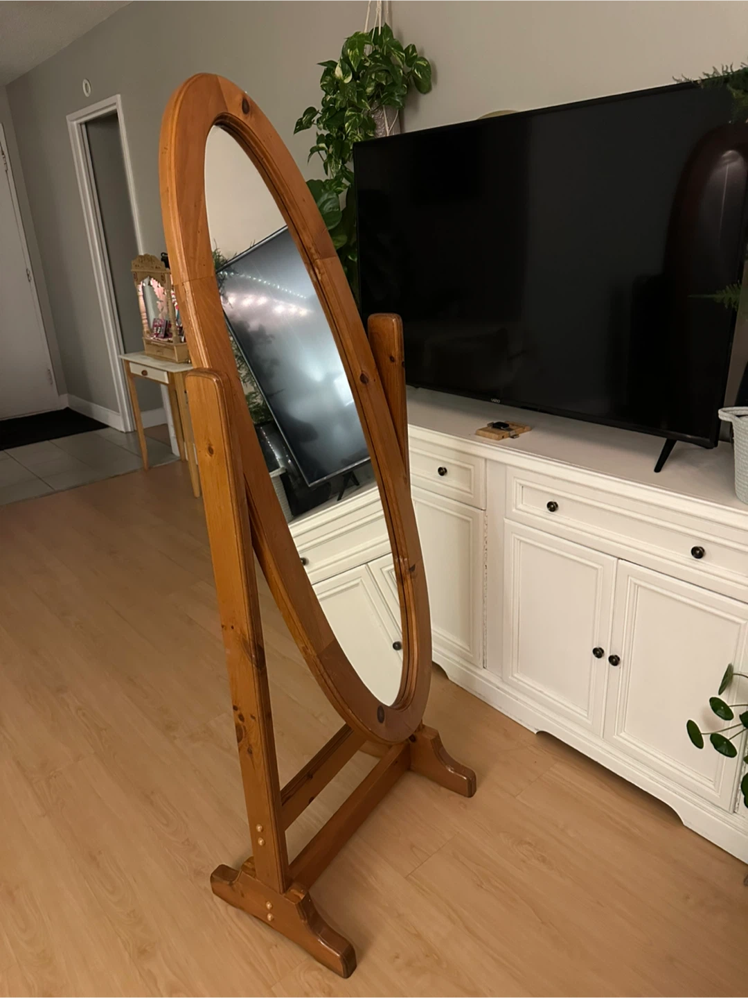 Aesthatic Wooden Framed Oval Floor Mirror