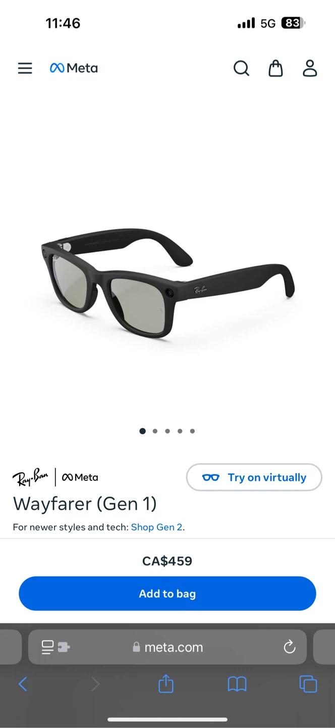 Ray-Ban Meta Wayfarer (Gen 1) Matte Black