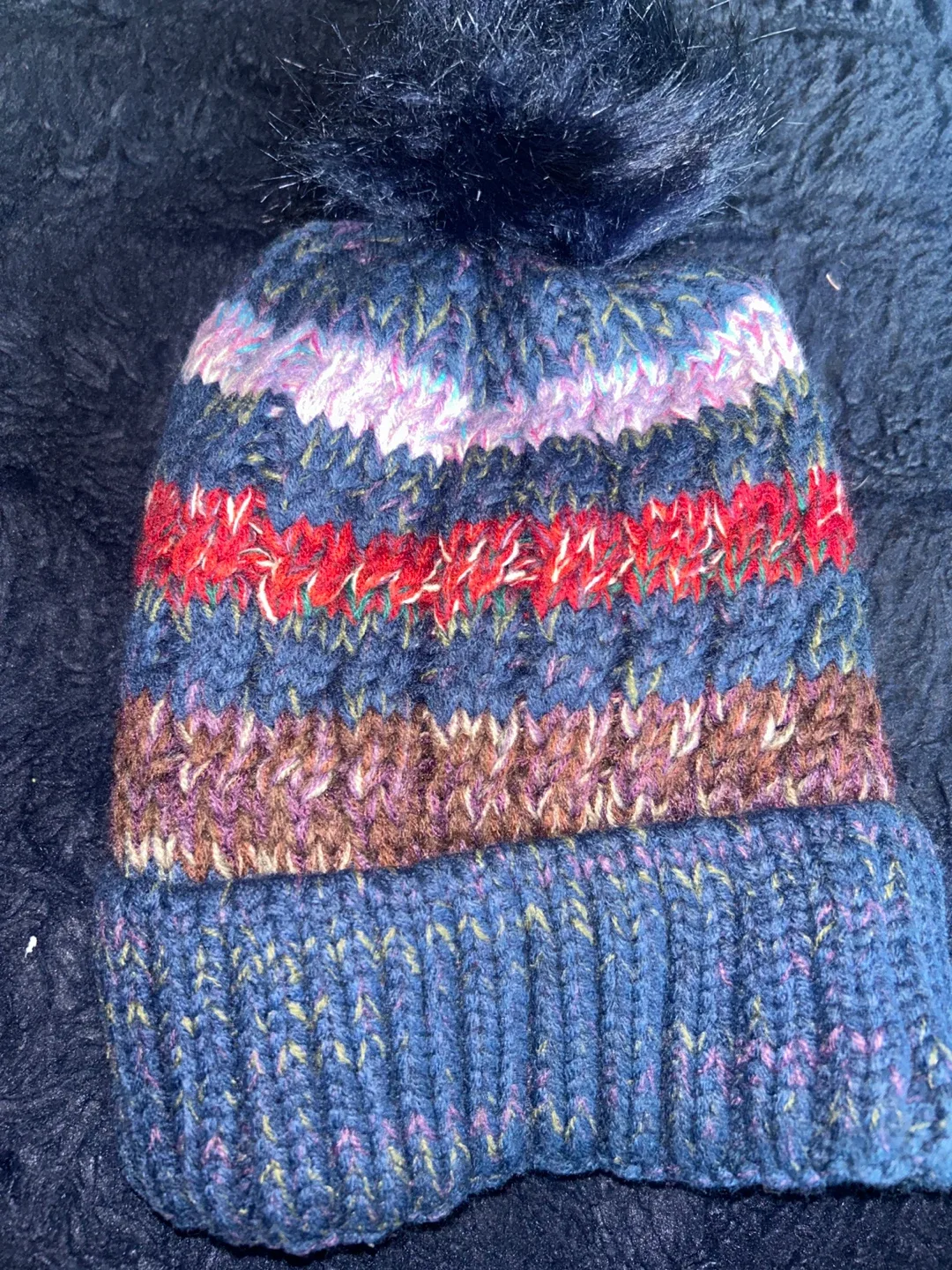 Hand Knit Pink Striped Hat & Scarf Set image indicator(4)