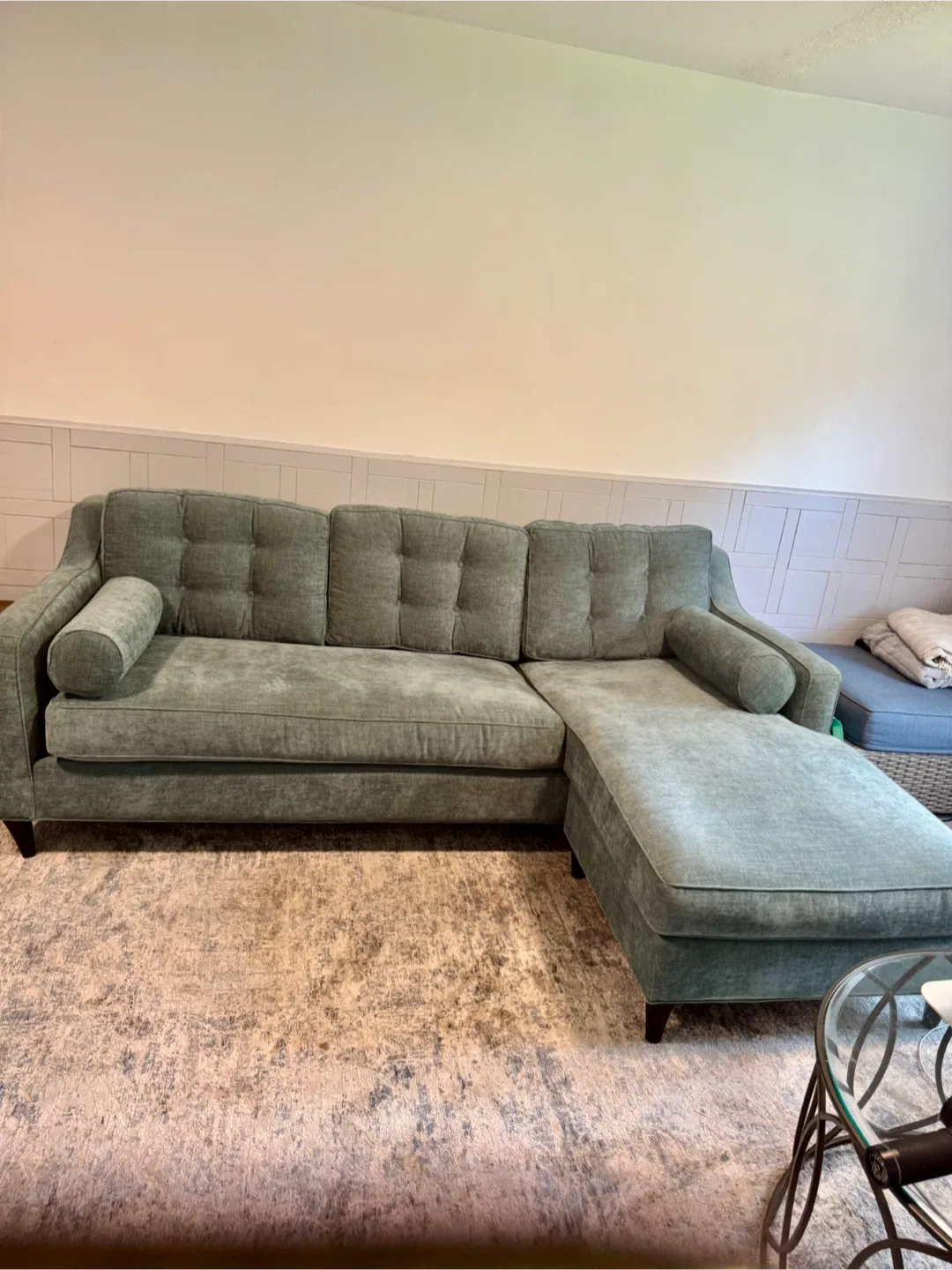 Teal Tufted Sectional Sofa with Queen size mattress image indicator(2)