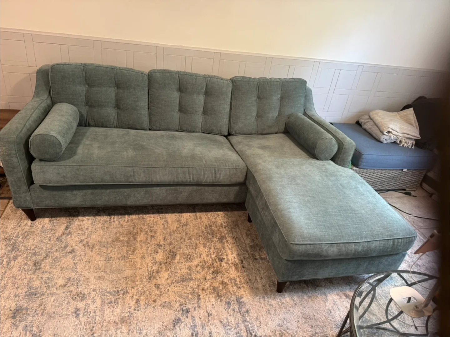 Teal Tufted Sectional Sofa with Queen size mattress image indicator(3)