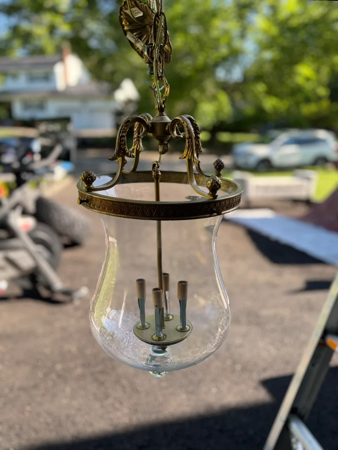 Antique Brass & Glass Pendant Light image indicator(2)