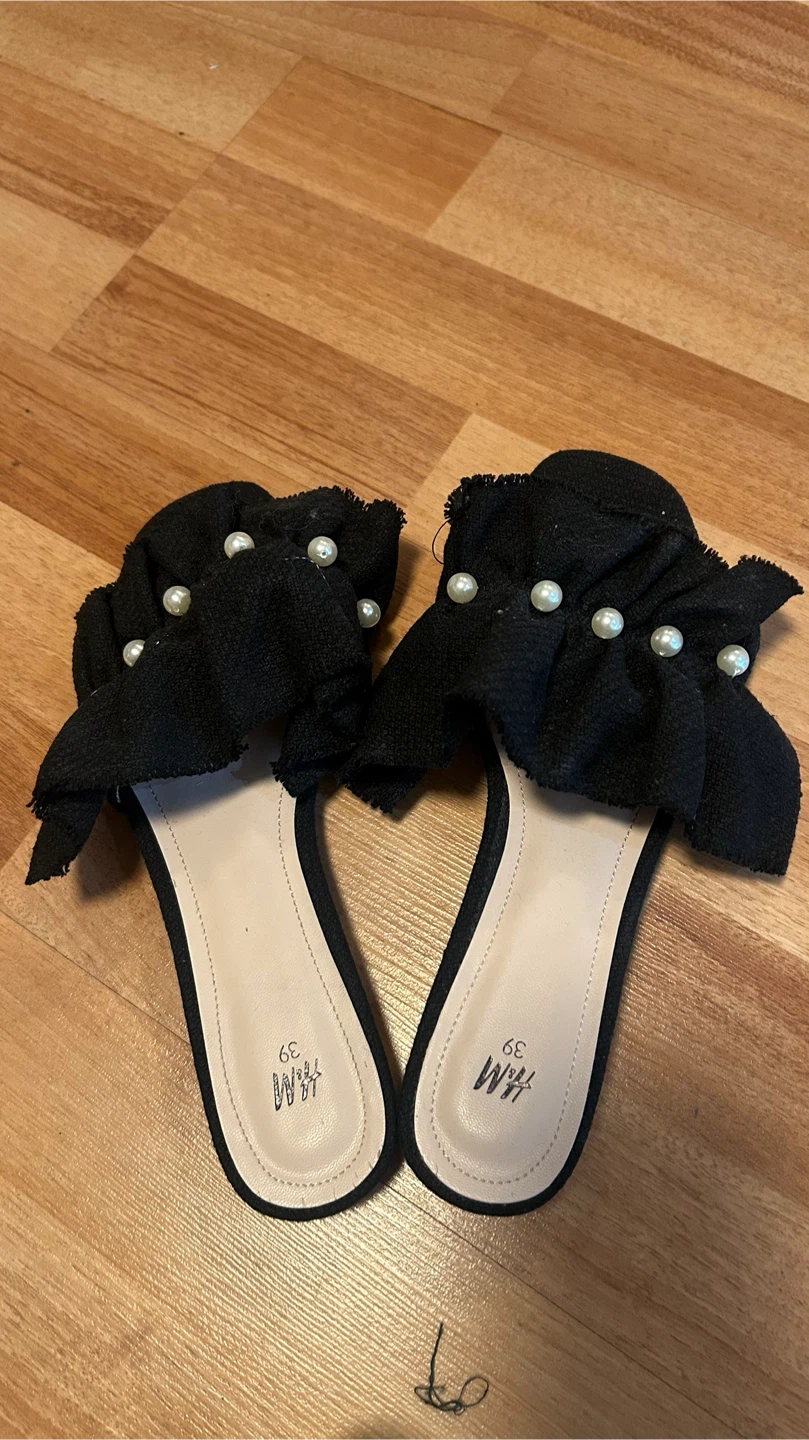 H&M Black Pearl Embellished Slides - Size 39