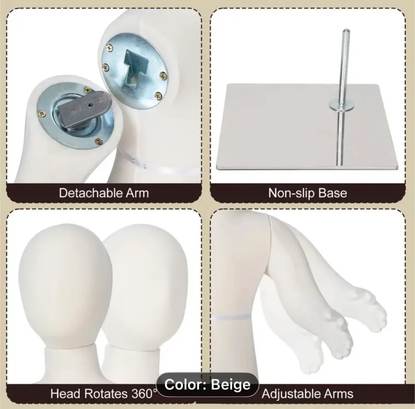 Beige Toddler Mannequin, Adjustable Arms, 31" Height image indicator(3)