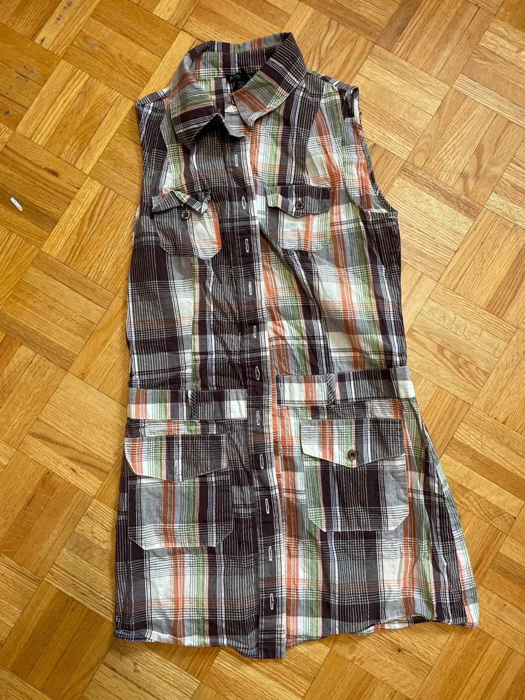 Grass Collection Plaid Sleeveless Dress - Size M