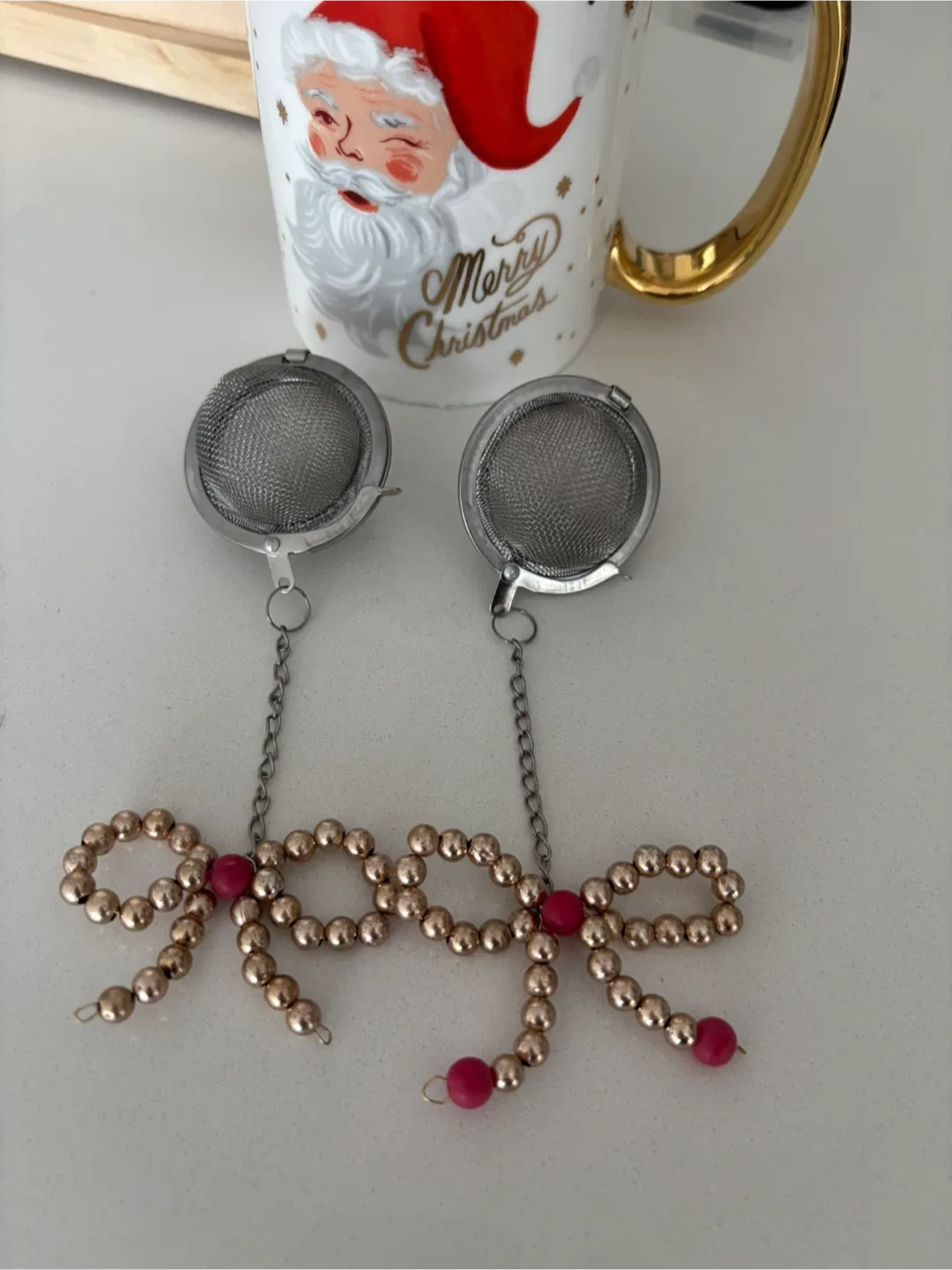 Set of 2 Tea Steepers with beaded bow - new & cute for gifting! thumbnail