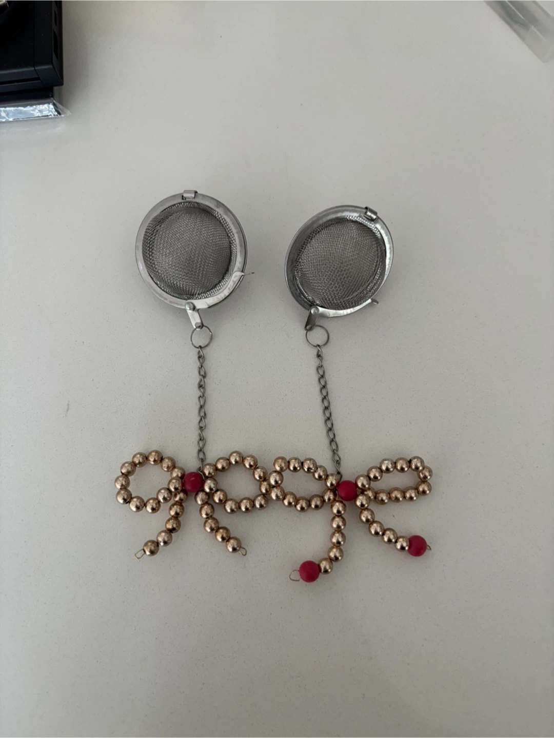 Set of 2 Tea Steepers with beaded bow - new & cute for gifting! - photo 2