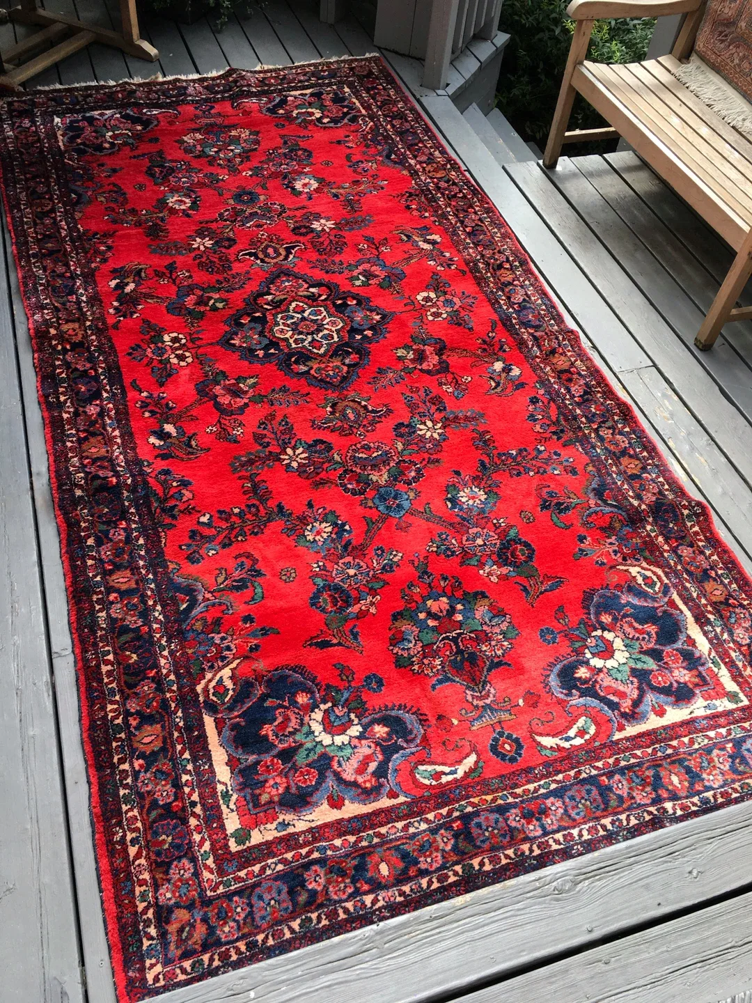 ⭐️Antique Lilian large rug w/ ruby red bold floral design⭐️ image indicator(3)