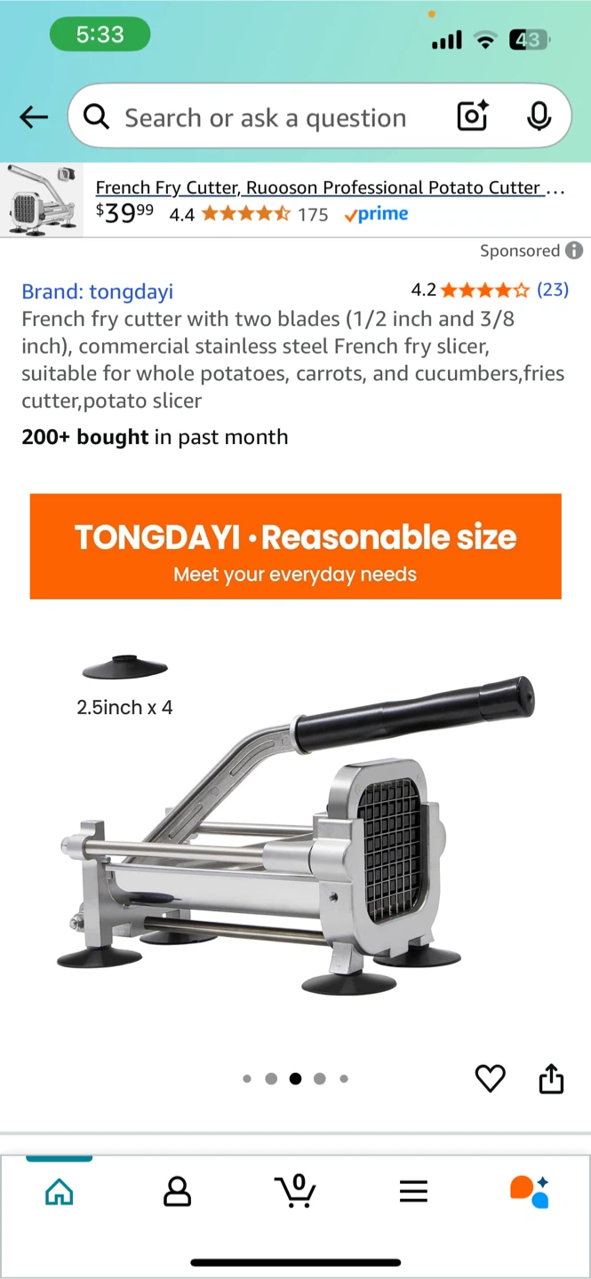 tongdayi French Fry Cutter w/ 2 Blades - photo 2