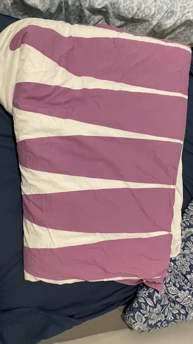 Purple & White Striped Duvet Cover and Duvet thumbnail