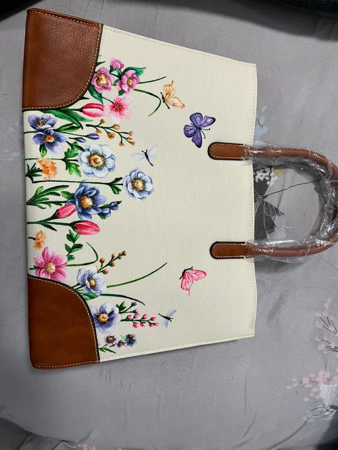Floral Tote Bag - Brown & White image indicator(2)