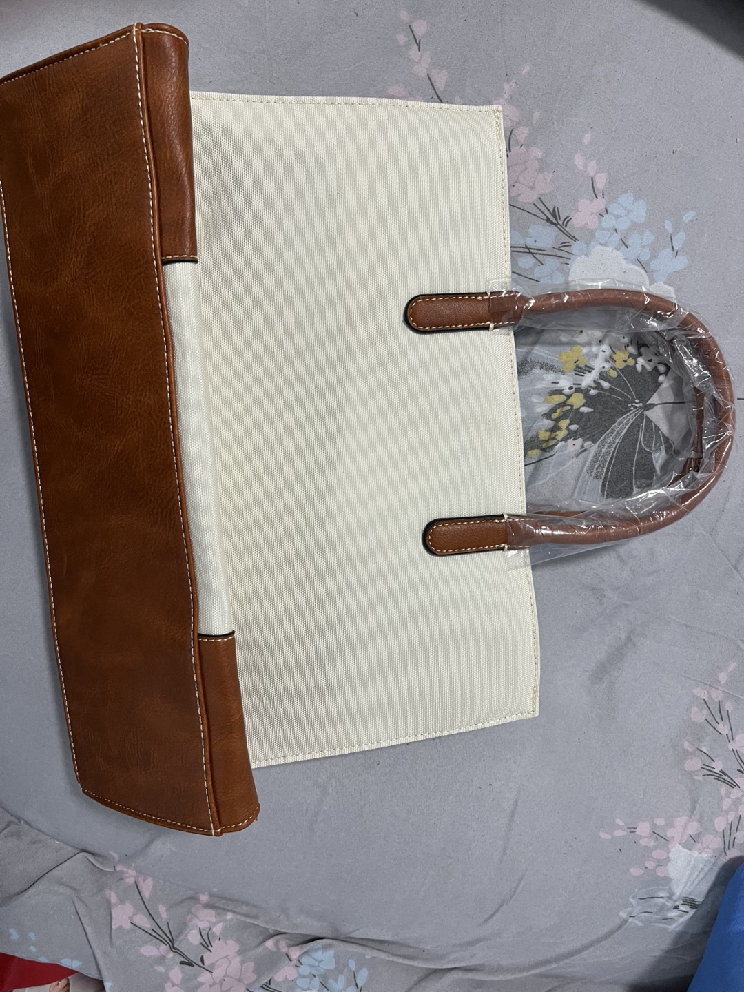 Floral Tote Bag - Brown & White