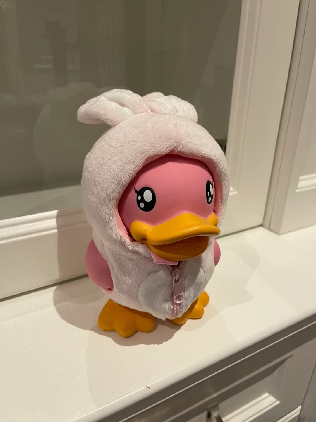 Coin Bank Cute Pink Duck Plushie with Bunny Hoodie thumbnail
