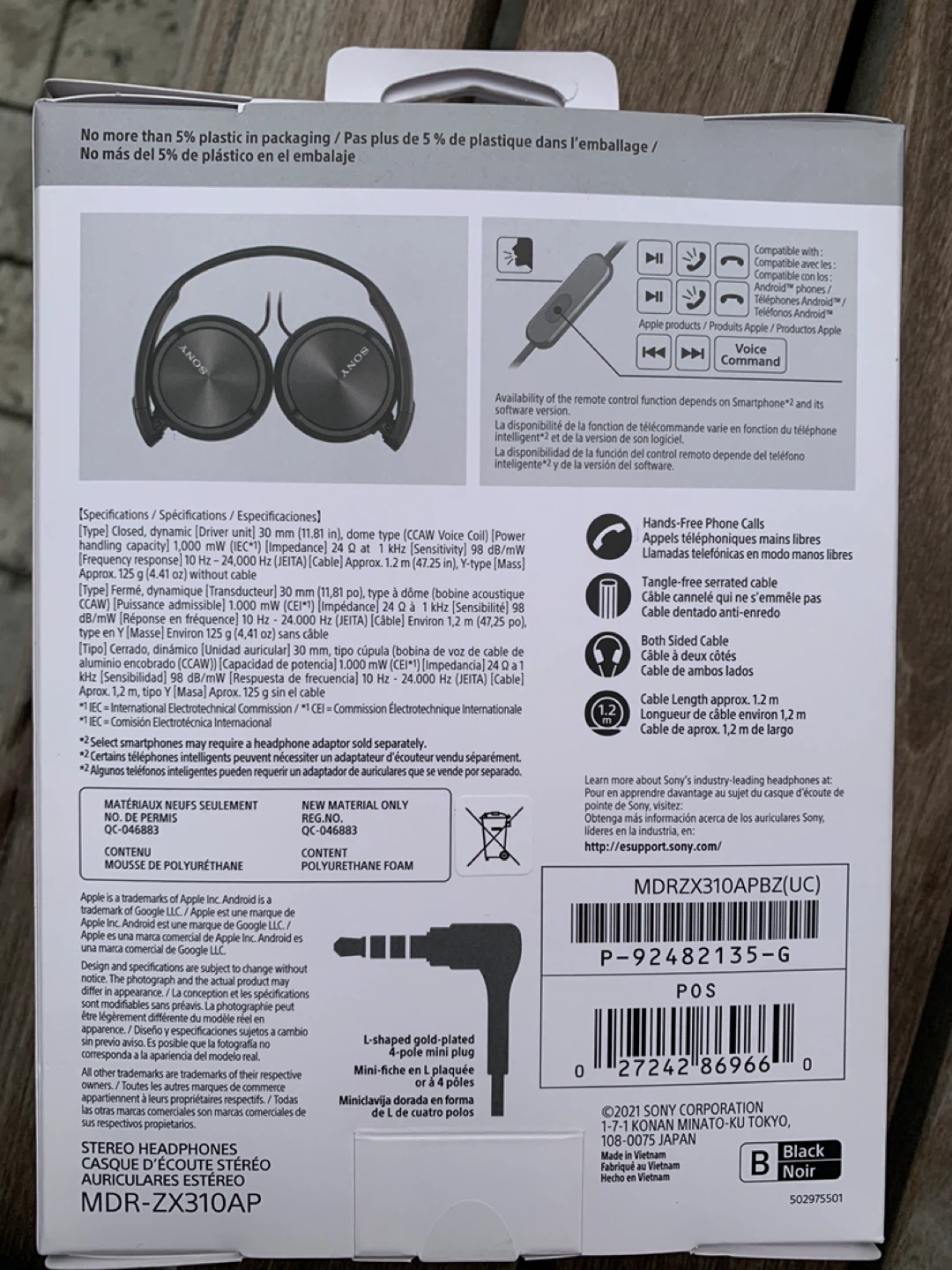 New Sony MDR-ZX310AP Headphones - Black - photo 2