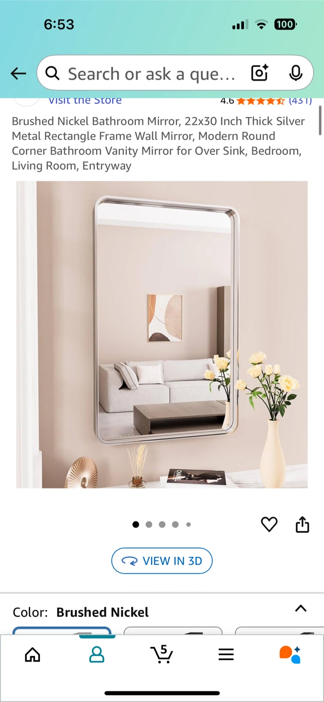 Brushed Nickel Bathroom Mirror 22x30