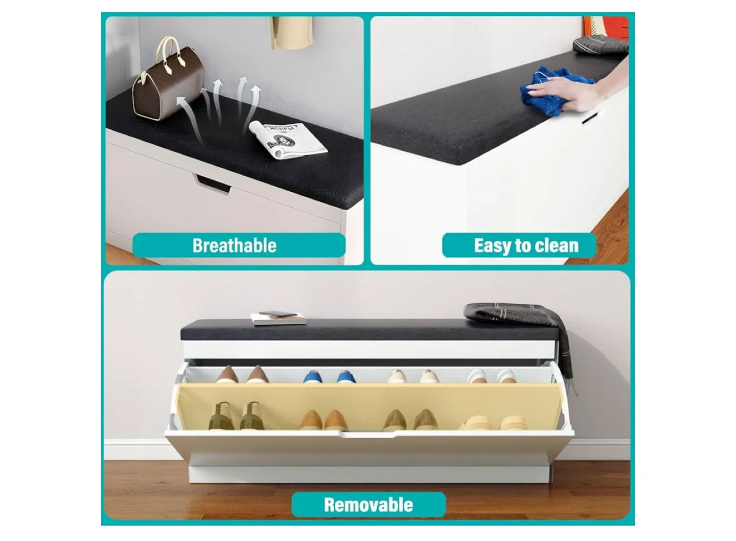 Shoe Storage Bench with Padded Seat image indicator(3)