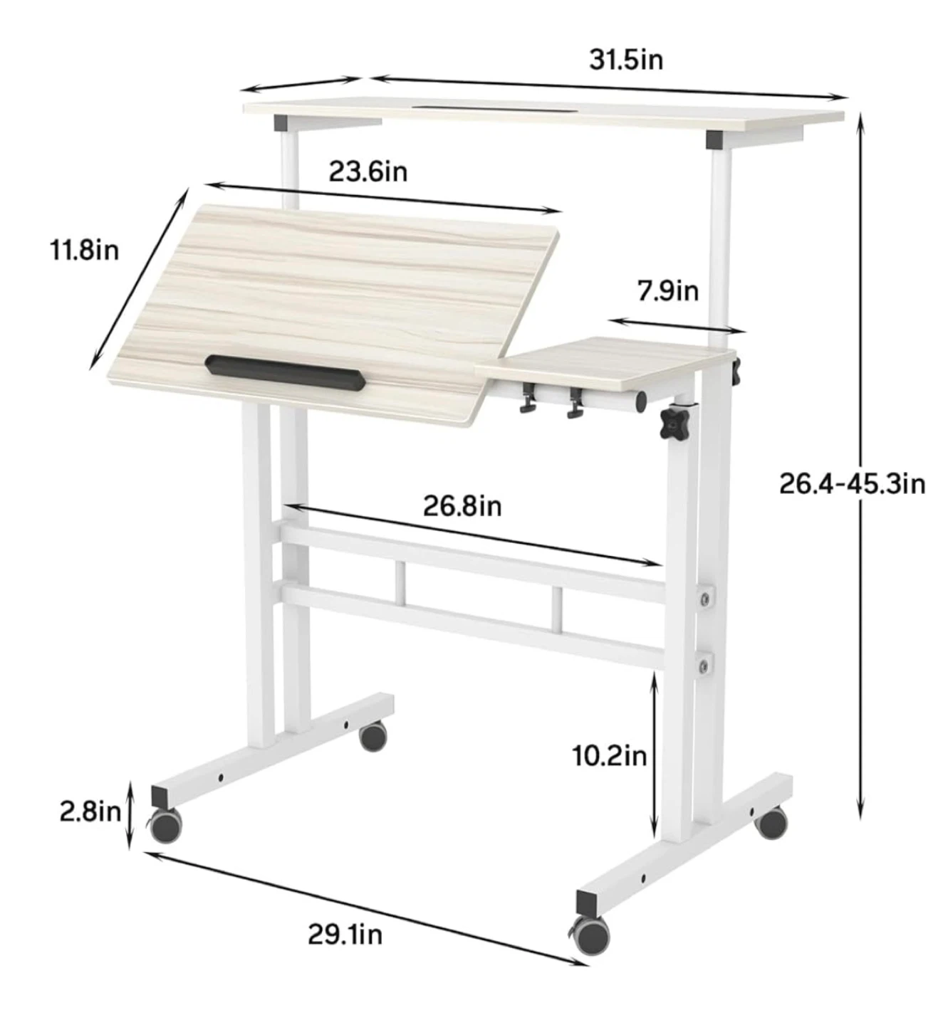 Adjustable Height Rolling Laptop Desk - Beige - photo 2