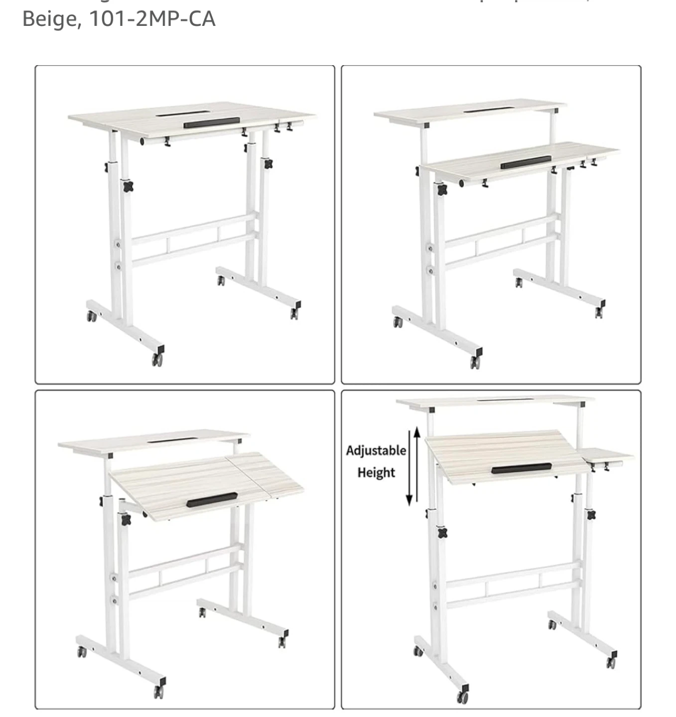 Adjustable Height Rolling Laptop Desk - Beige - photo 3