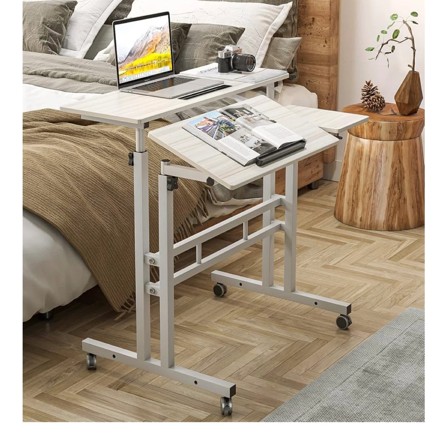 Adjustable Height Rolling Laptop Desk - Beige - photo 4