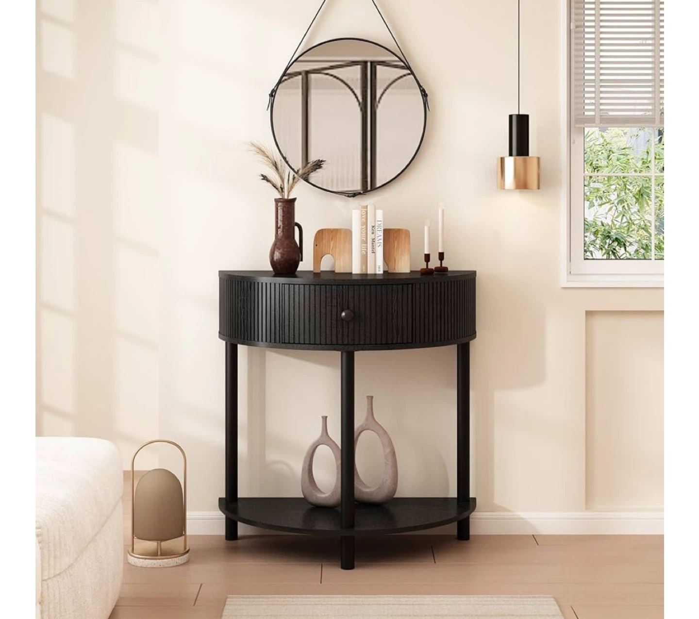 Black Half-Moon Console Table