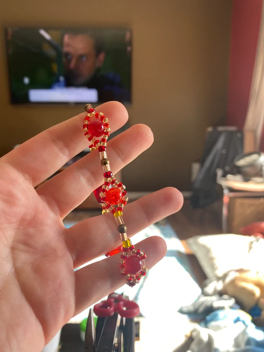 Handmade Beaded Bracelet - Red & Gold image indicator(2)