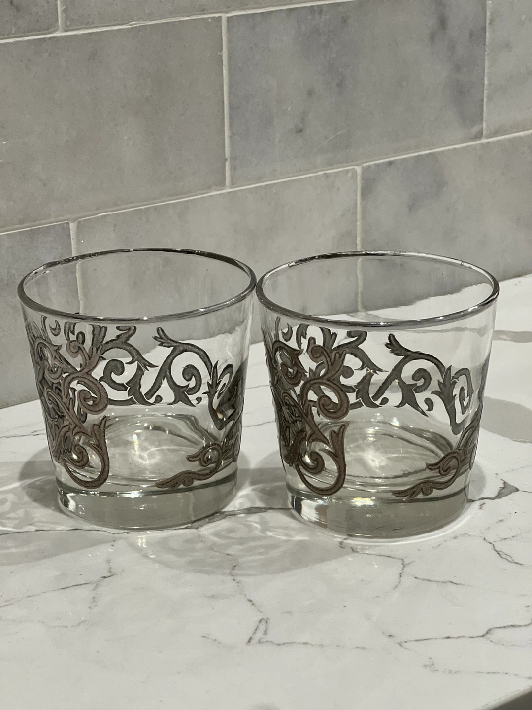 Vintage Libbey Orsini Silver Scroll Lowball Whiskey Glasses - photo 2