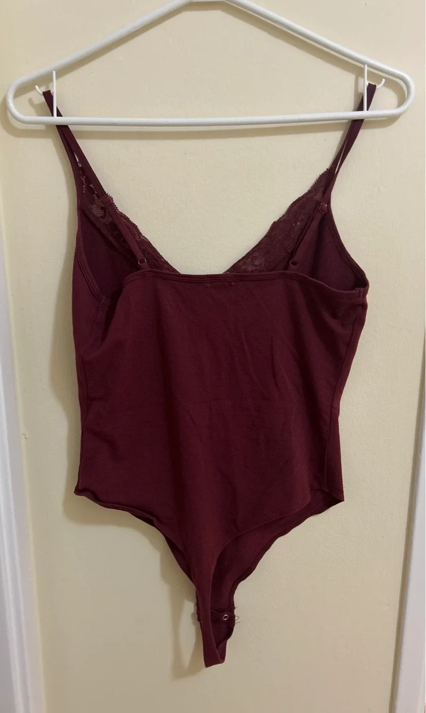 Burgundy Lace Trim Bodysuit - Size M image indicator(2)