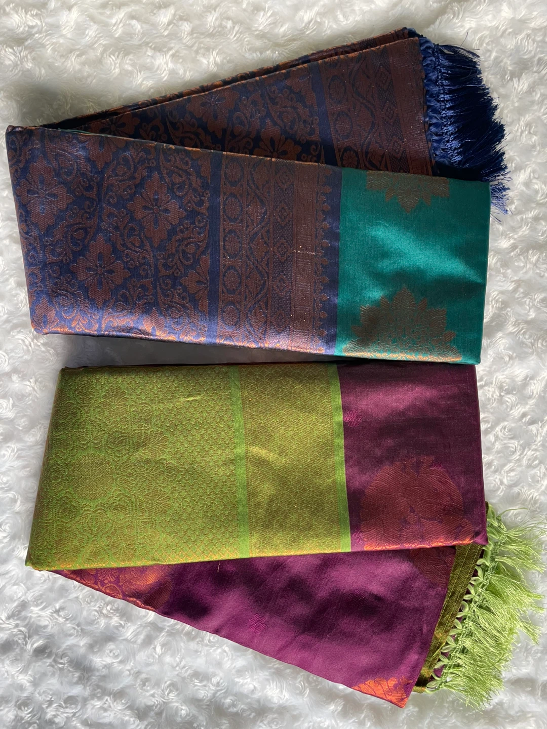Silk Blend Saree - Green, Purple, Blue