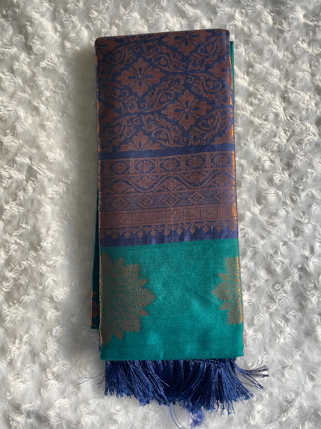 Silk Blend Saree - Green, Purple, Blue - photo 3