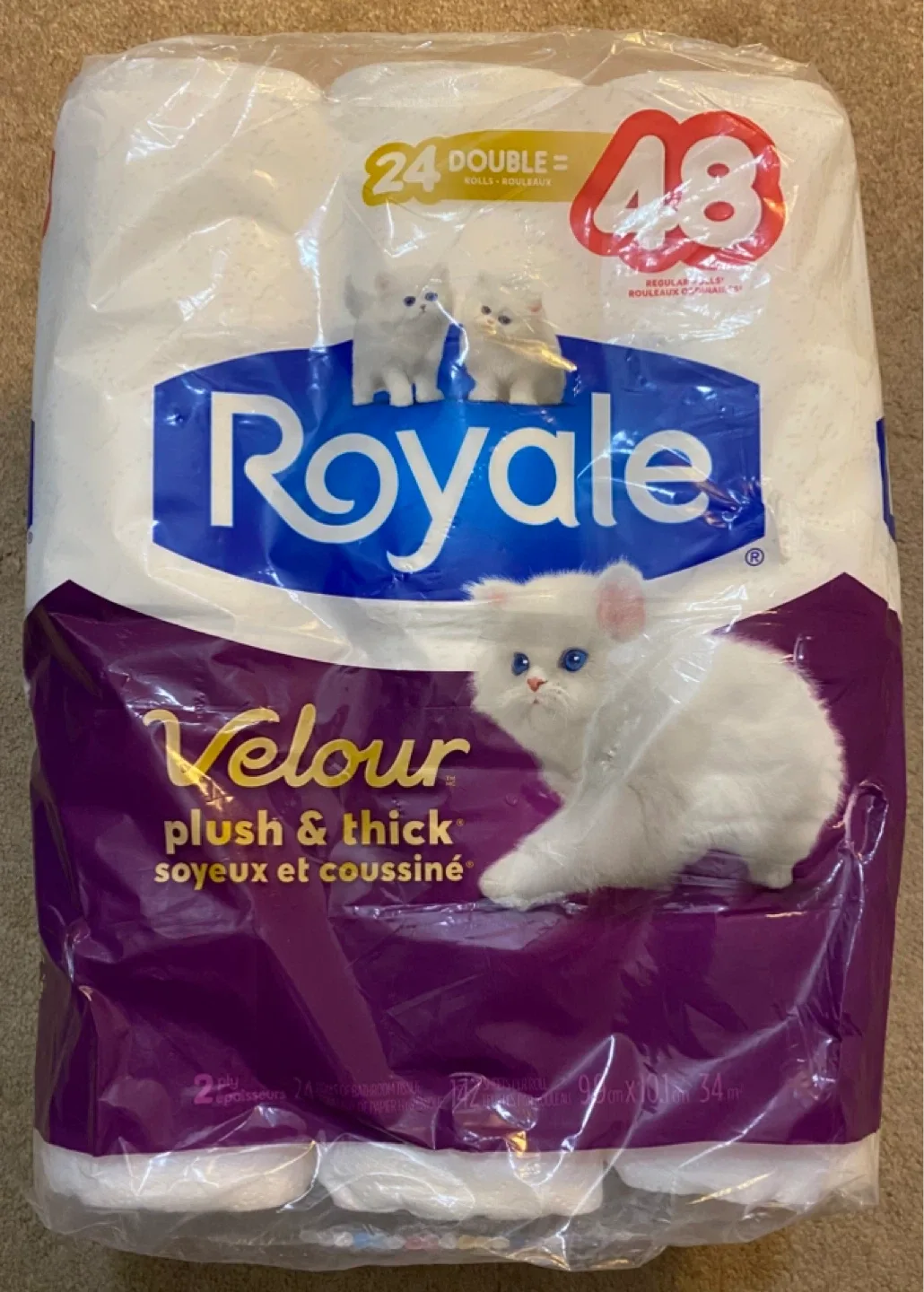 Royale Velour Plush & Thick Toilet Paper - 24 Double Rolls thumbnail