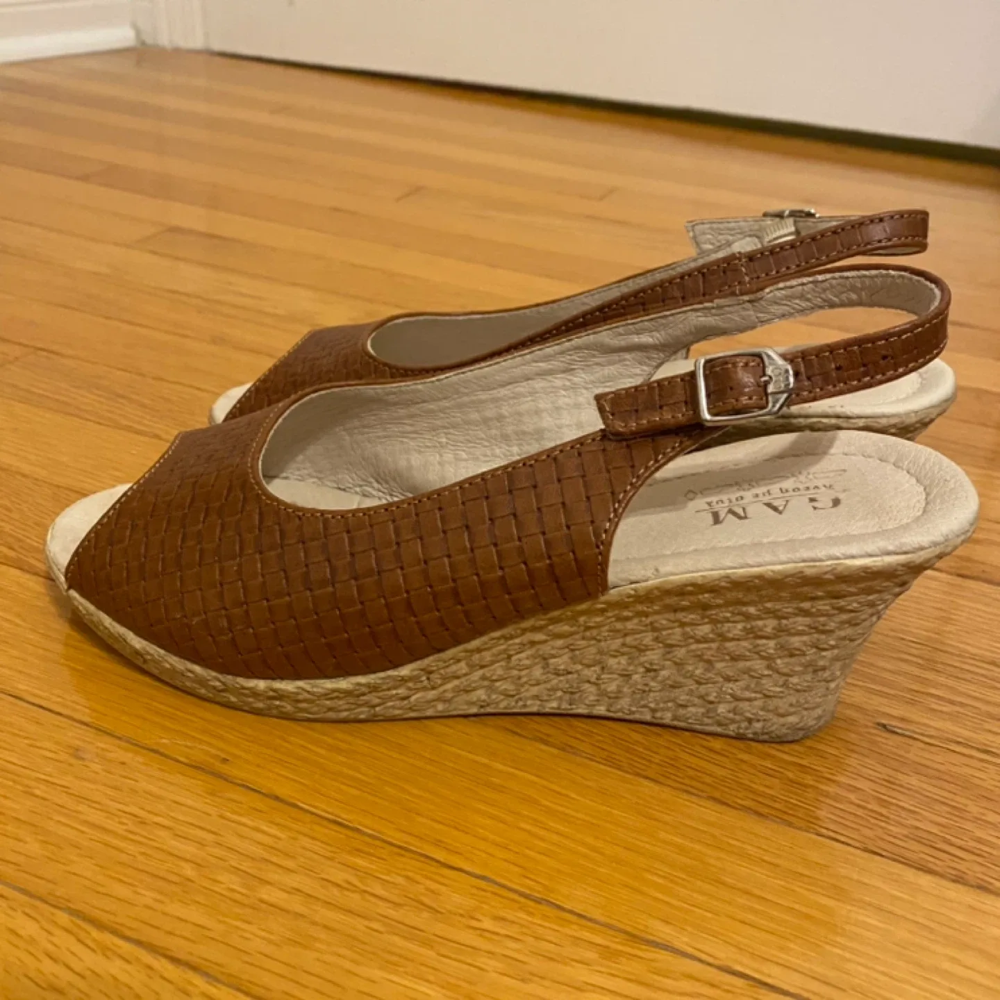 GAM Brown Woven Peep Toe Wedge Sandals image indicator(5)