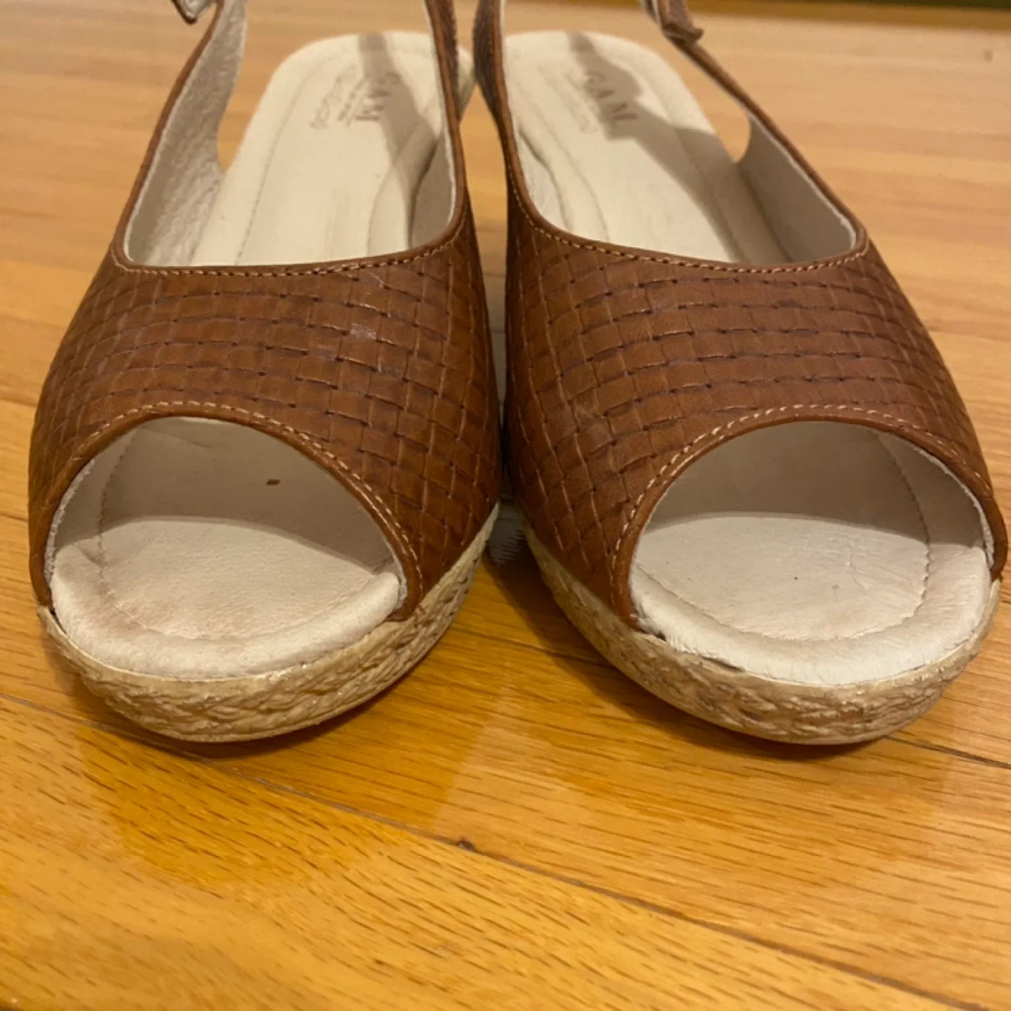 GAM Brown Woven Peep Toe Wedge Sandals image indicator(6)