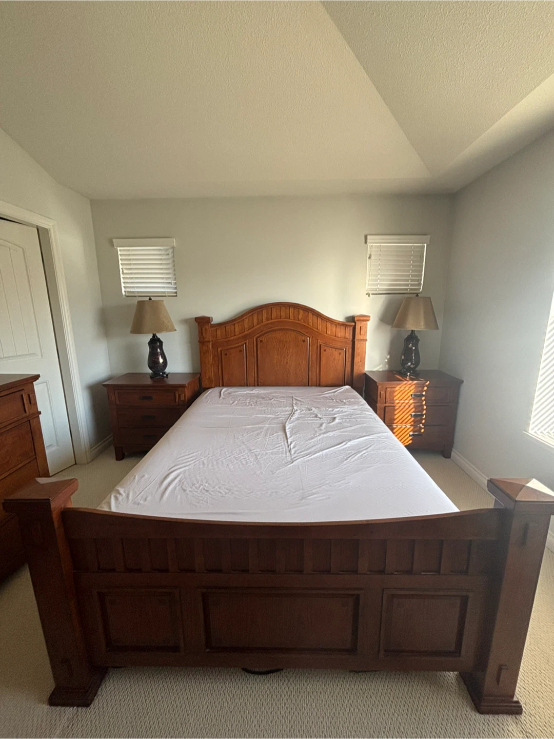 Solid Wood Bedroom Set - Bed Frame, Dresser, and Nightstands