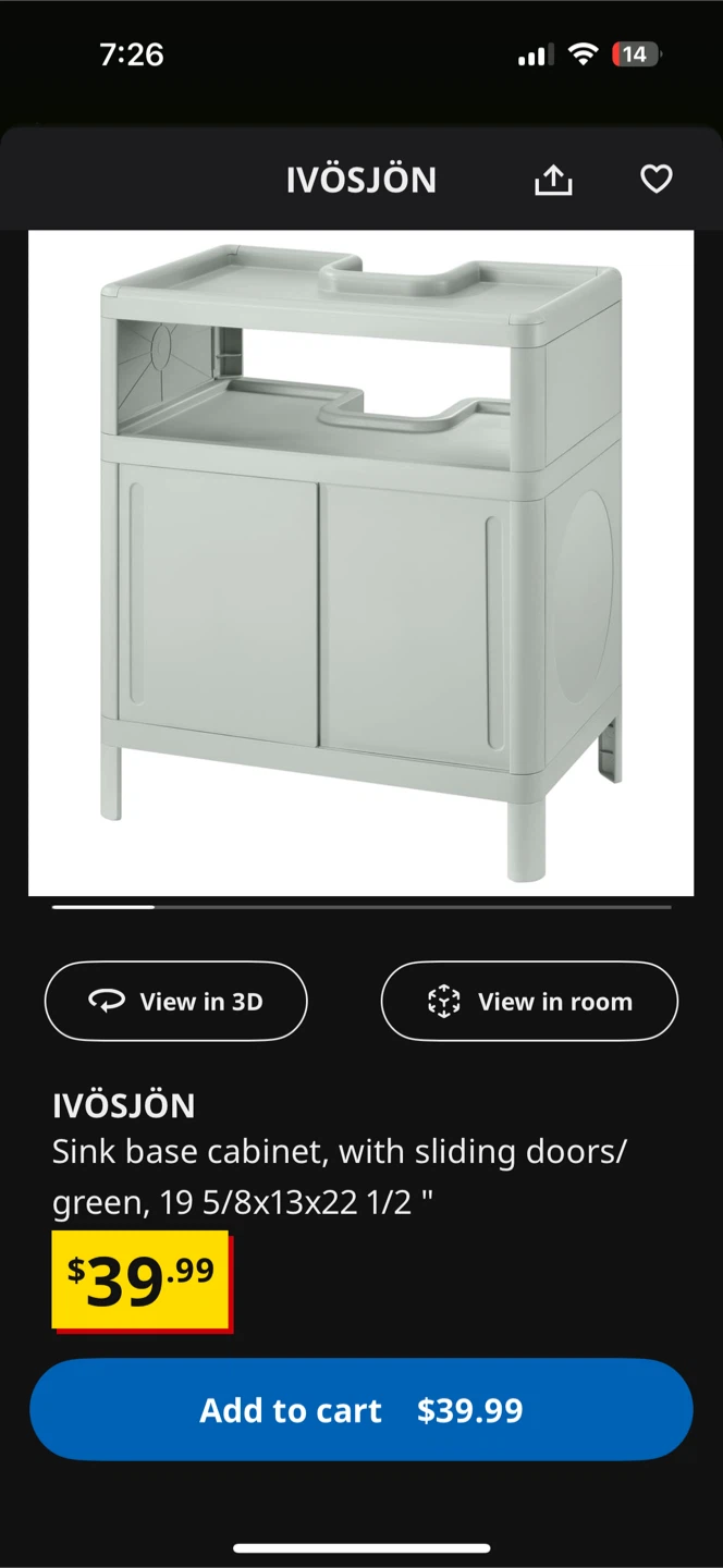 IKEA IVÖSJÖN Sink Base Cabinet - Green