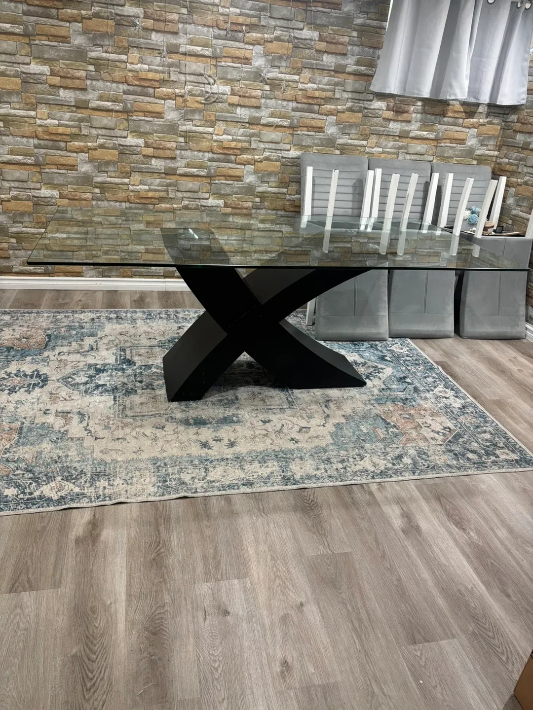 Glass Top Dining Table with Black Base image indicator(3)