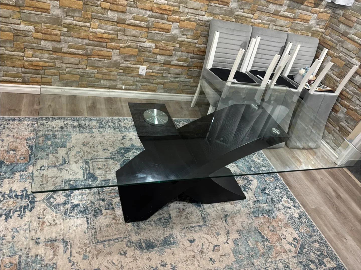 Glass Top Dining Table with Black Base image indicator(2)