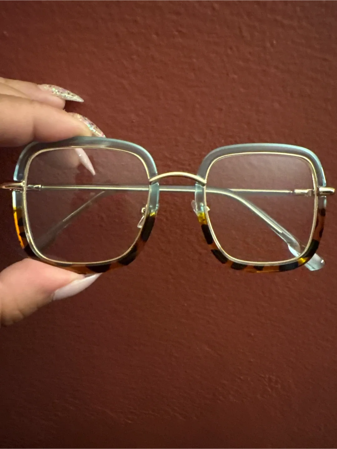 New Square Fashion Glasses - Tortoise Blue and Gold image indicator(8)