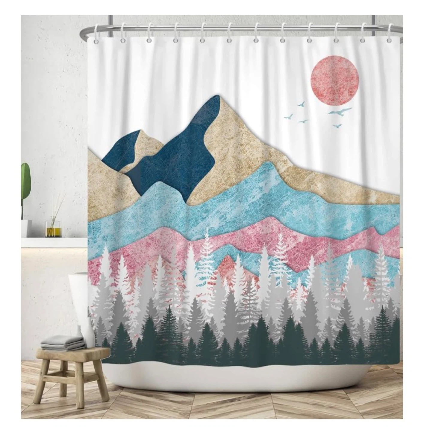 Mountain Forest Shower Curtain with Hook 72x72 Inches - photo 3