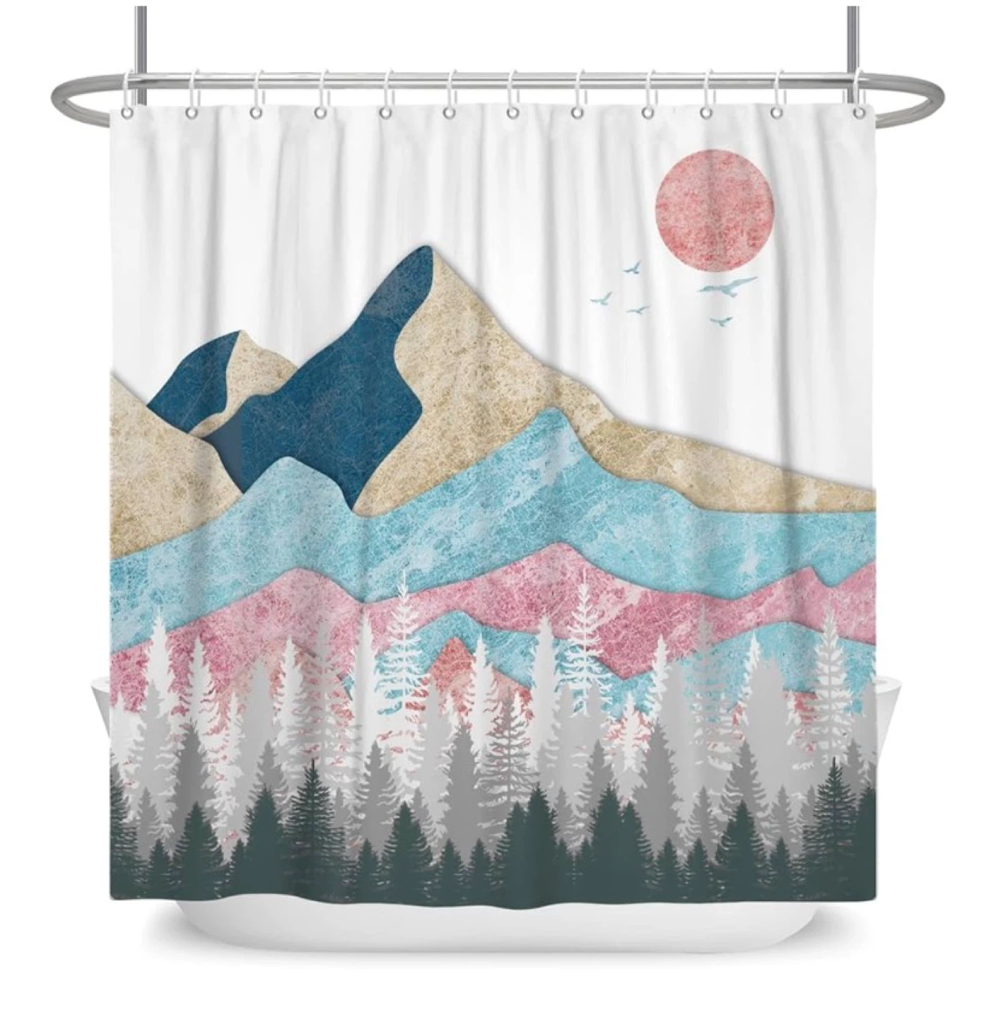 Mountain Forest Shower Curtain with Hook 72x72 Inches