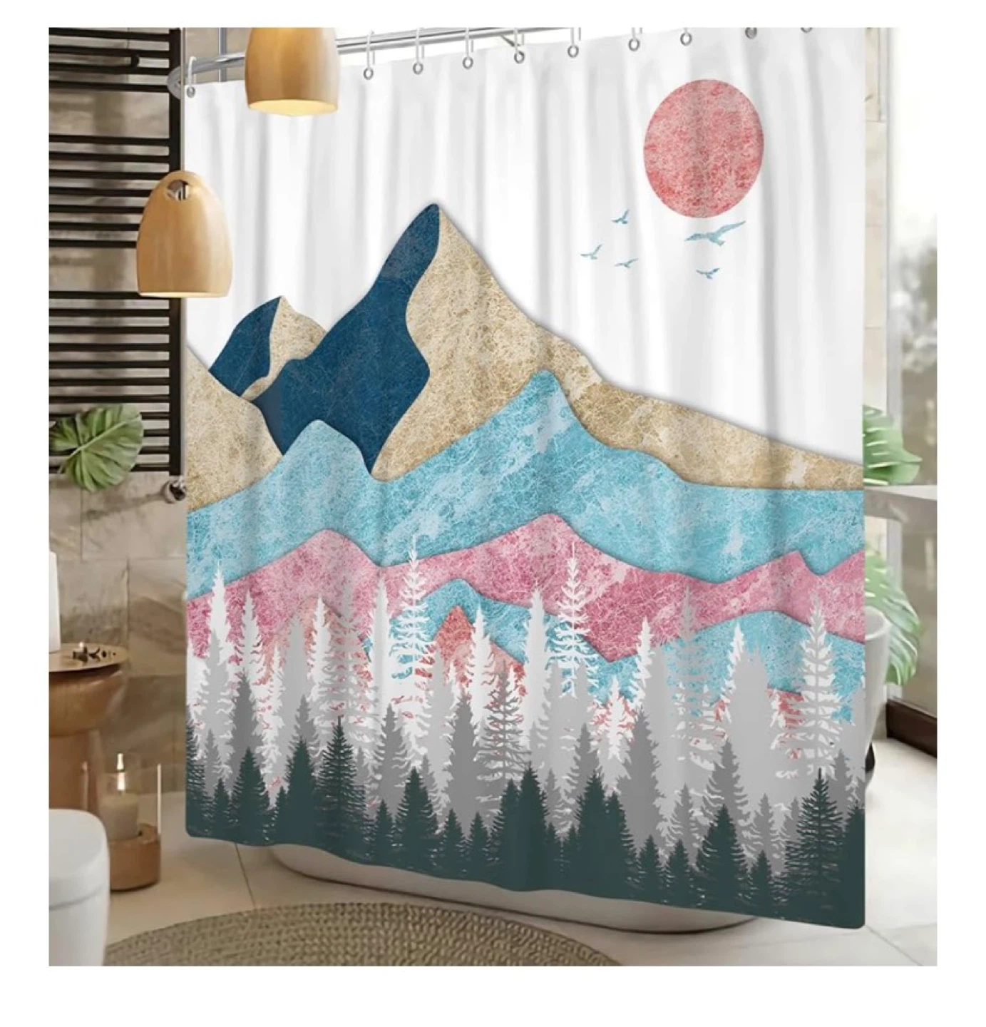 Mountain Forest Shower Curtain with Hook 72x72 Inches - photo 2