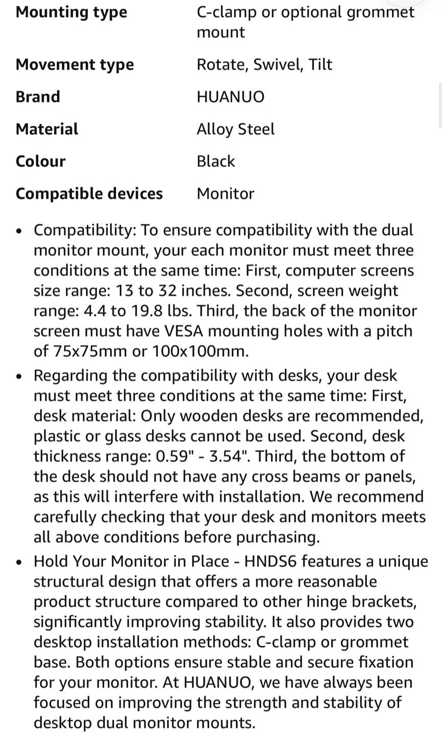 HUANUO Dual Monitor Desk Mount image indicator(5)