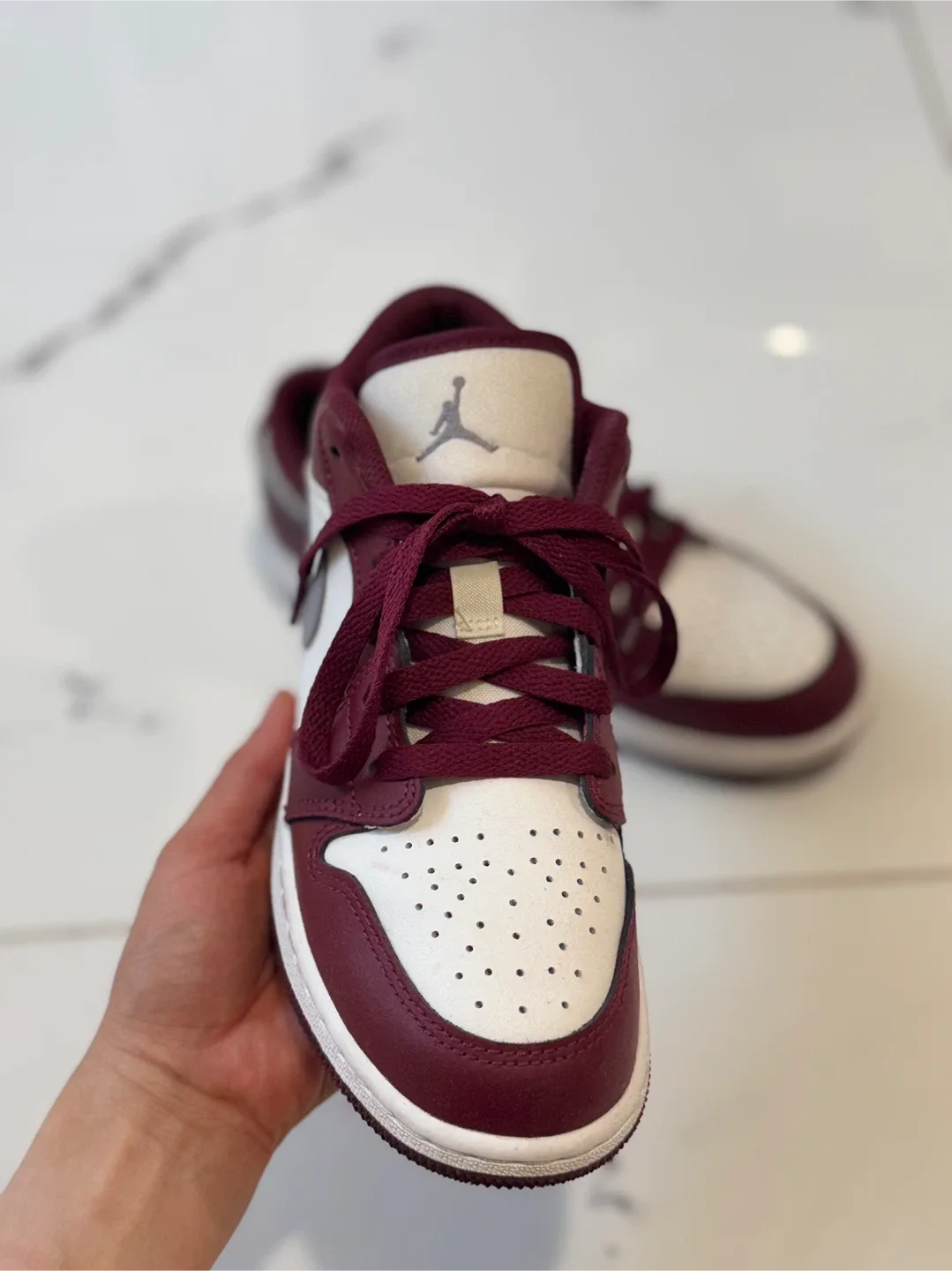 Air Jordan 1 Low Bordeaux/White Shoes size 4Y-size 5.5 for women image indicator(3)