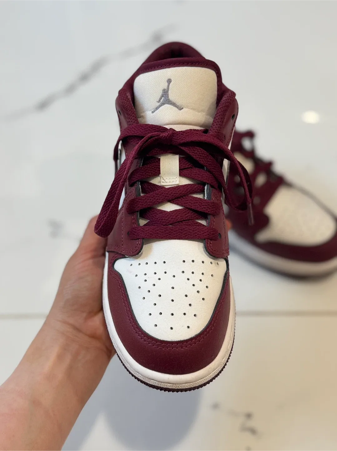 Air Jordan 1 Low Bordeaux/White Shoes size 4Y-size 5.5 for women image indicator(5)