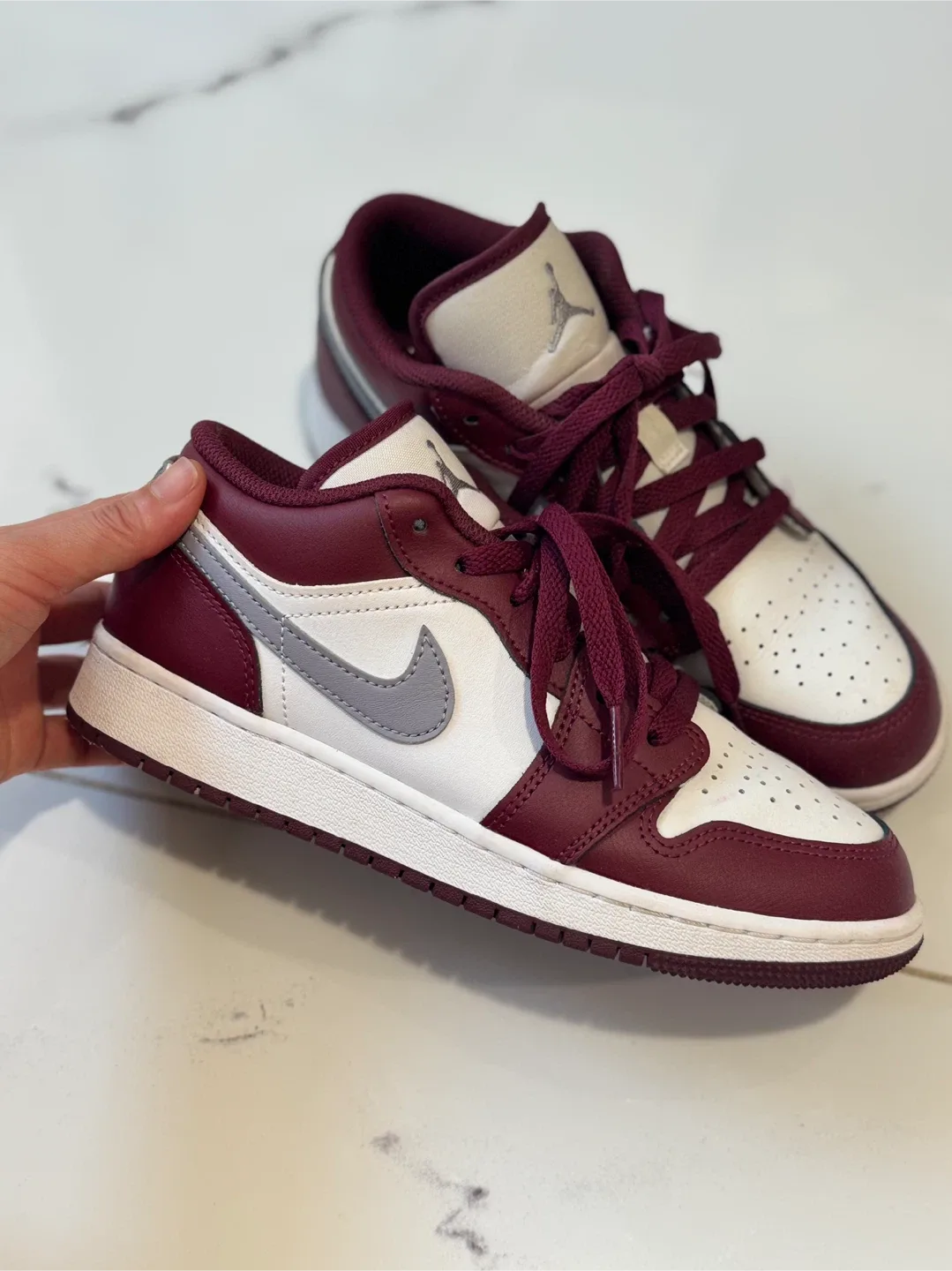 Air Jordan 1 Low Bordeaux/White Shoes size 4Y-size 5.5 for women image indicator(2)