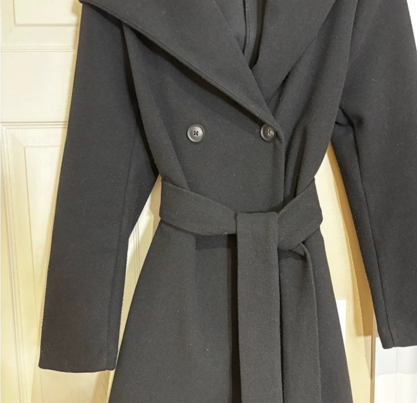 Zara Black Hooded Belted Coat - Size S thumbnail