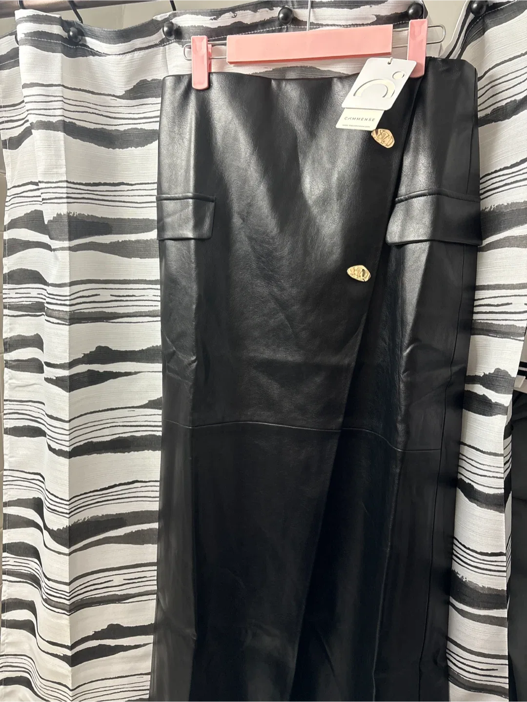 COMMENSE Black Faux Leather Skirt New thumbnail